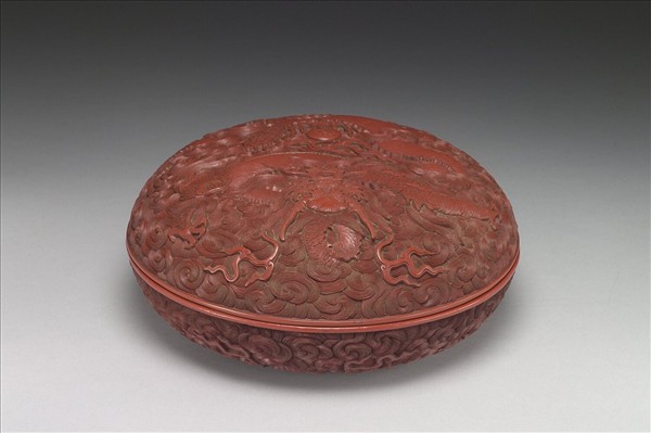 剔紅雲龍紋圓盒