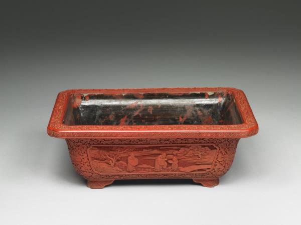 剔紅山水人物玉石盆景