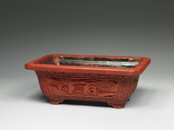 剔紅山水人物玉石盆景