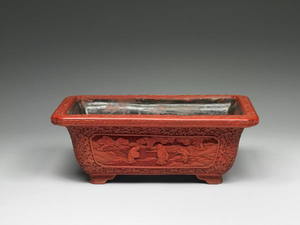 剔紅山水人物玉石盆景