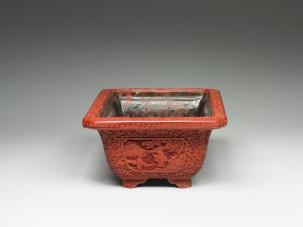 剔紅山水人物玉石盆景