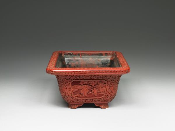 剔紅山水人物玉石盆景