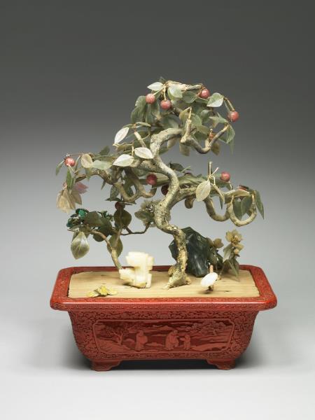 剔紅山水人物玉石盆景