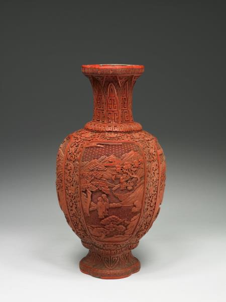 山水人物圖海棠式瓶