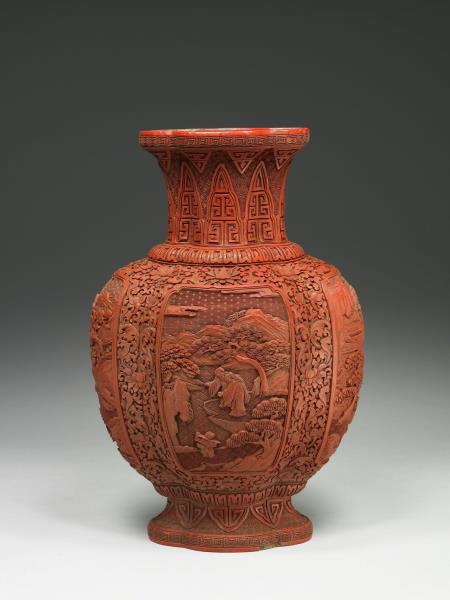 山水人物圖海棠式瓶