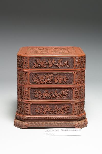 剔紅花卉紋三層套盒