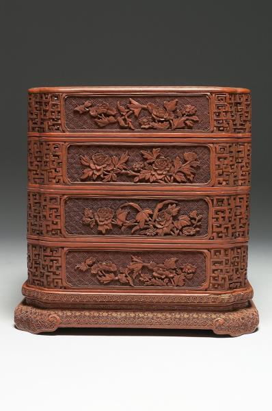 剔紅花卉紋三層套盒