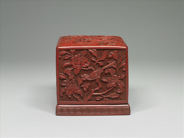 剔紅山水人物方盒