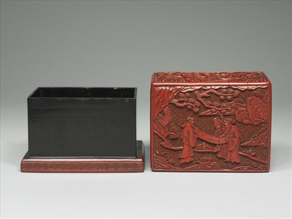 剔紅山水人物方盒