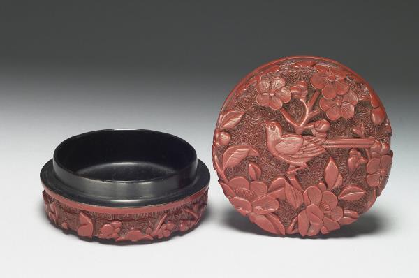 剔紅花鳥圓盒