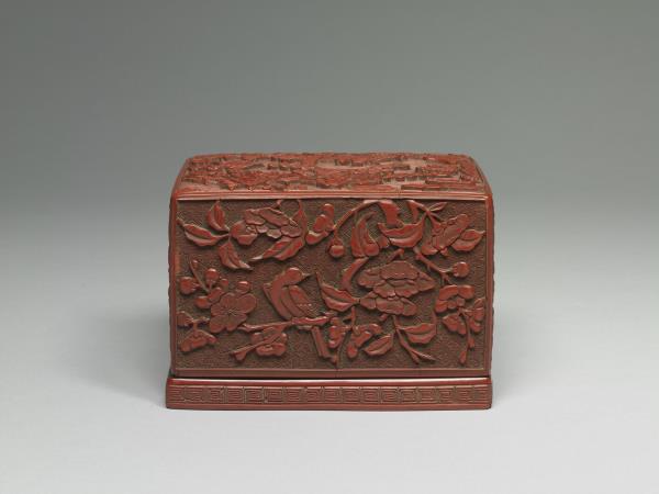 中国　剔紅　堆朱　花草文　香合　時代箱付　V　9085 中国 剔紅 堆朱 花草文 香合 時代箱付 V 9085