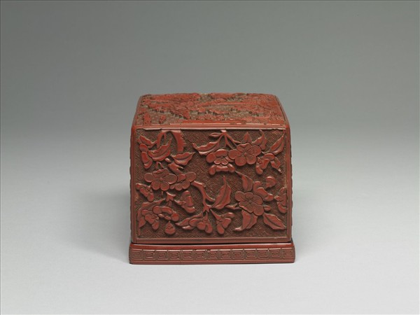 剔紅山水人物方盒