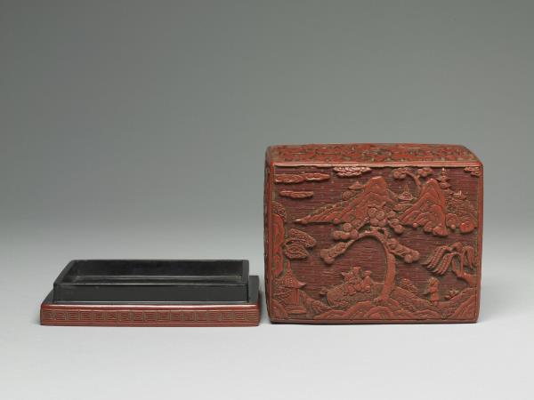 剔紅山水人物方盒- 故宮