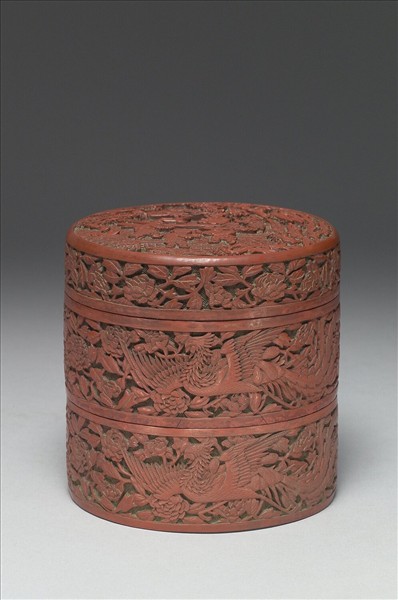 剔紅讀書圖雙層套盒