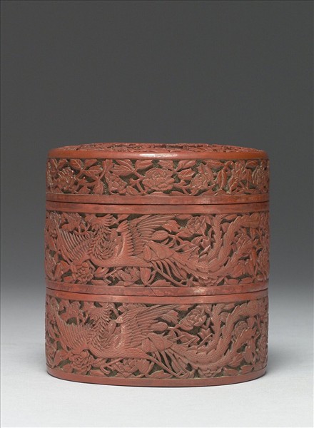 剔紅讀書圖雙層套盒