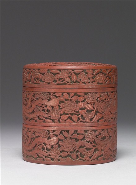 剔紅讀書圖雙層套盒