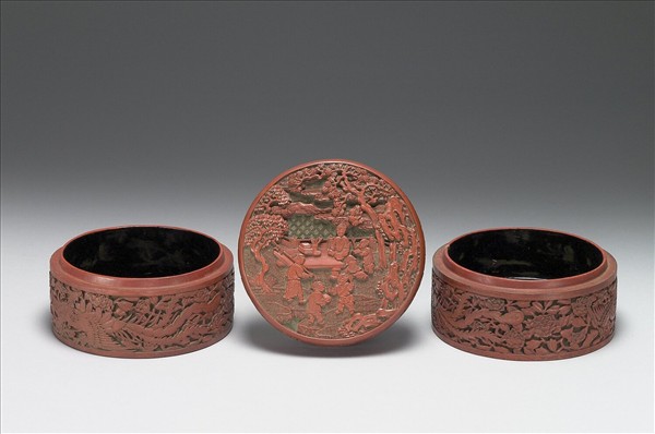 剔紅讀書圖雙層套盒