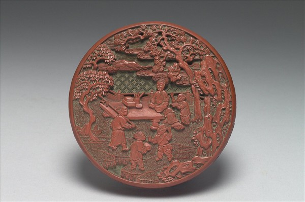 剔紅讀書圖雙層套盒