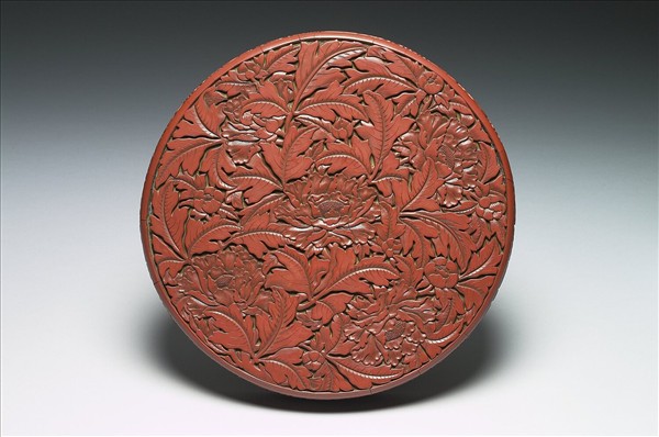 牡丹花卉雕漆圓盒