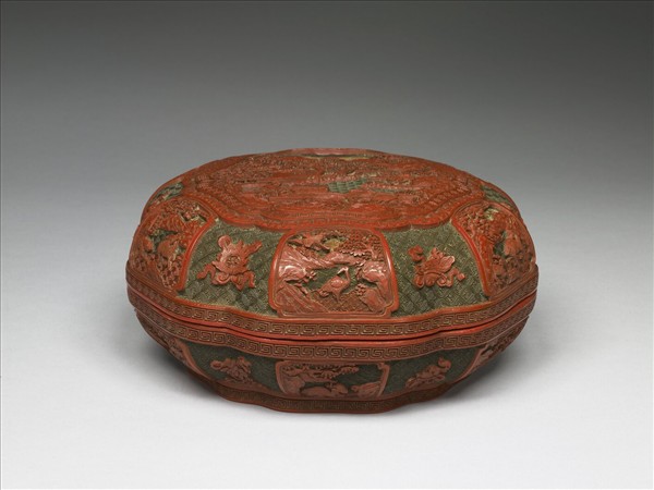 剔彩耕作圖瓣式盒