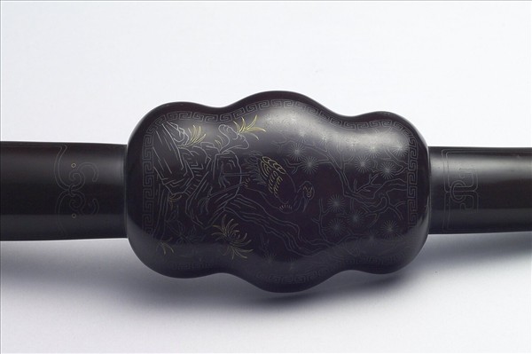 褐漆嵌金銀福壽如意