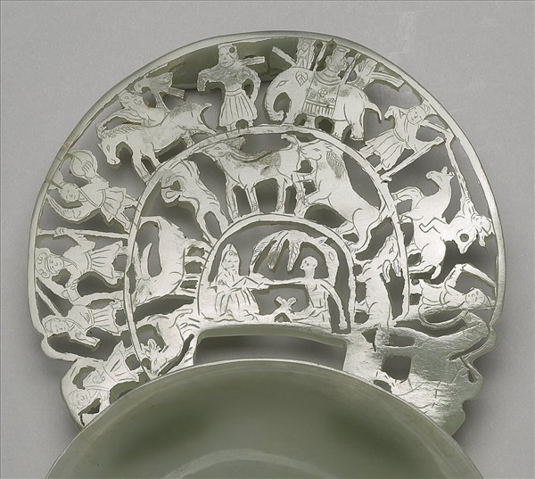 玉圓片形單柄蓋碗