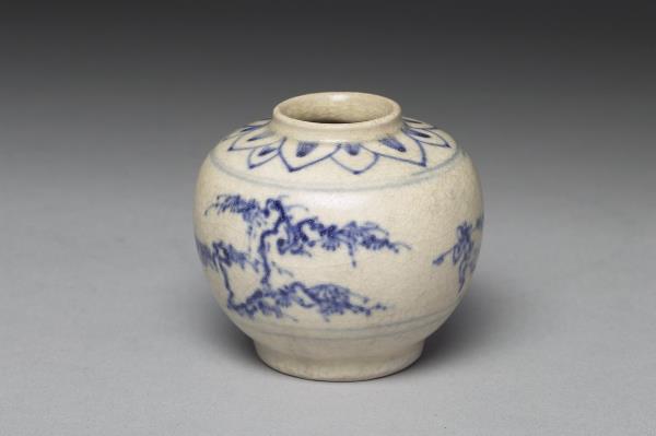 越南十五世紀末至十六世紀初青花人物山水小罐- 故宮