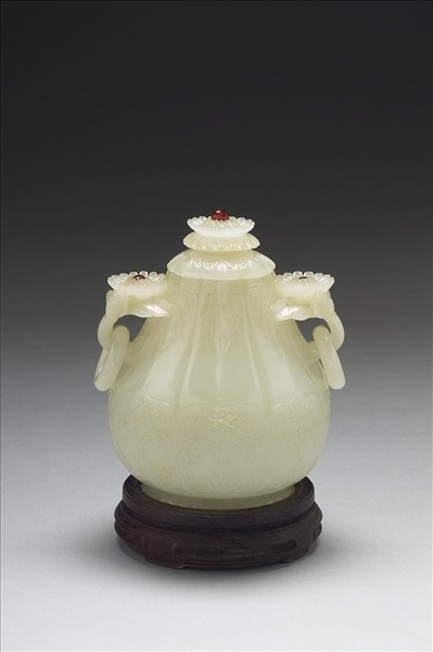 玉花式雙柄蓋罐