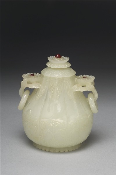 玉花式雙柄蓋罐