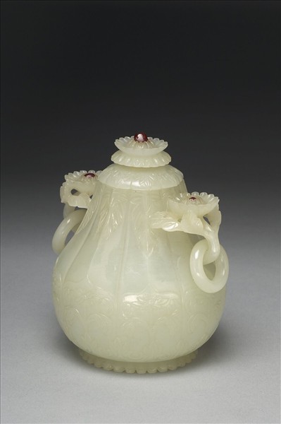 玉花式雙柄蓋罐