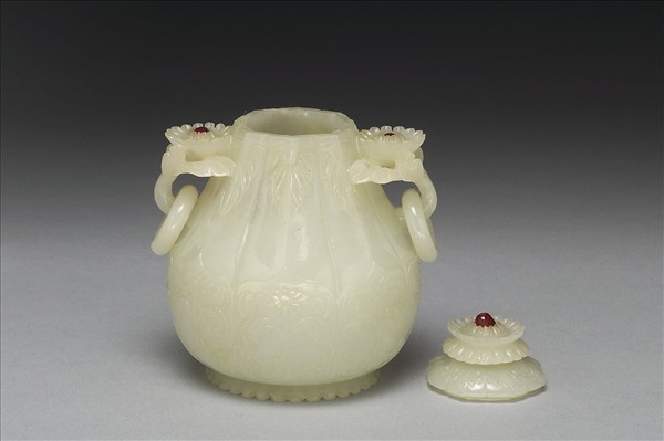 玉花式雙柄蓋罐