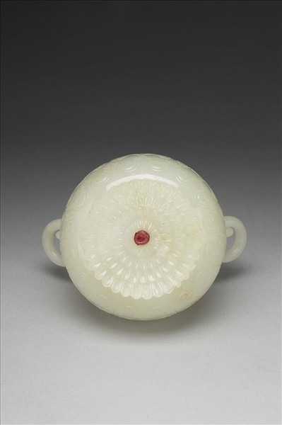 玉花式雙柄蓋罐