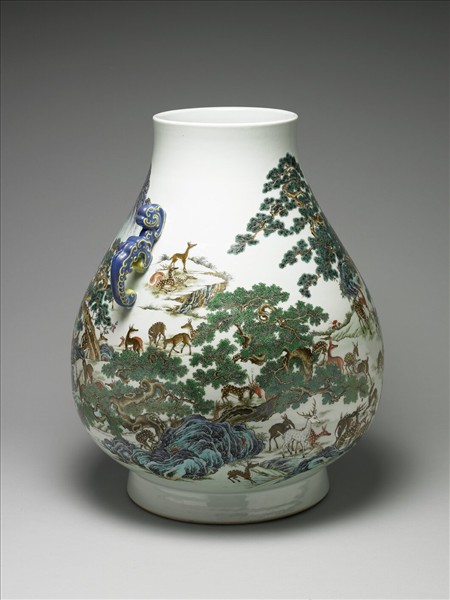 洋彩百鹿雙耳尊