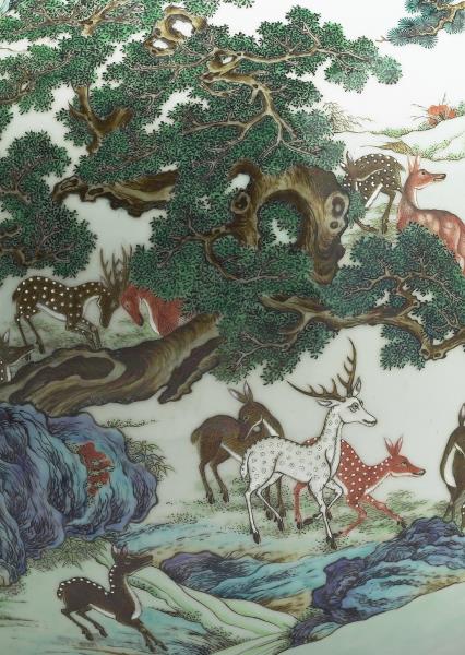 洋彩百鹿雙耳尊