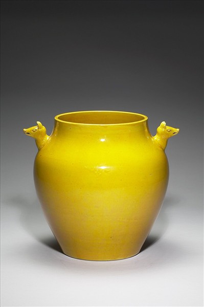 黃釉雙獸耳尊