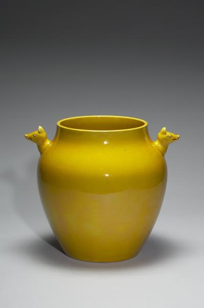 黃釉雙獸耳罐