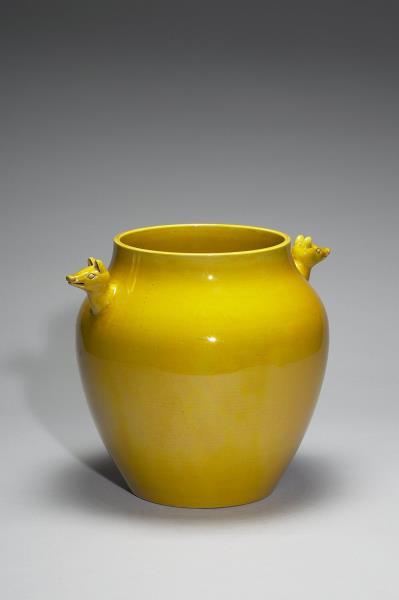 黃釉雙獸耳罐