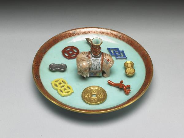 粉彩綠地太平有象香插