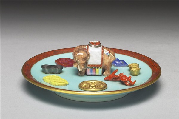 粉彩綠地太平有象香插