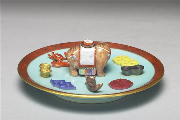 粉彩綠地太平有象香插