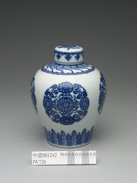 青花菊花紋蓋罐