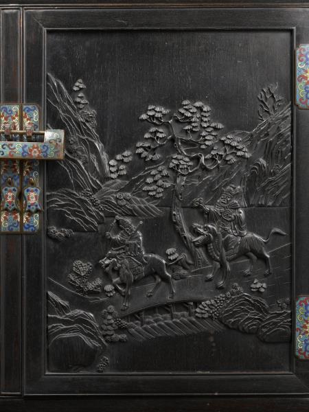 紫檀山水人物紋亮格櫃 （一對）