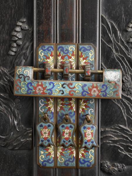 紫檀山水人物紋亮格櫃 （一對）