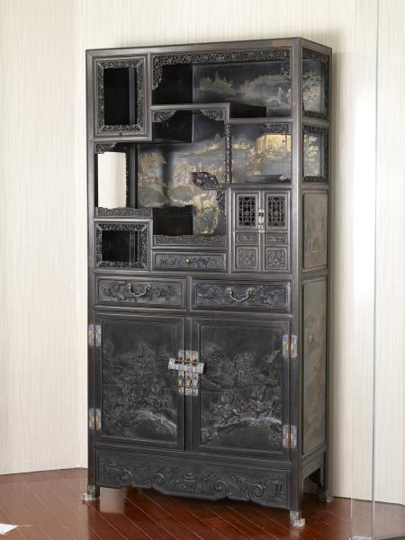 紫檀山水人物紋亮格櫃 （一對）