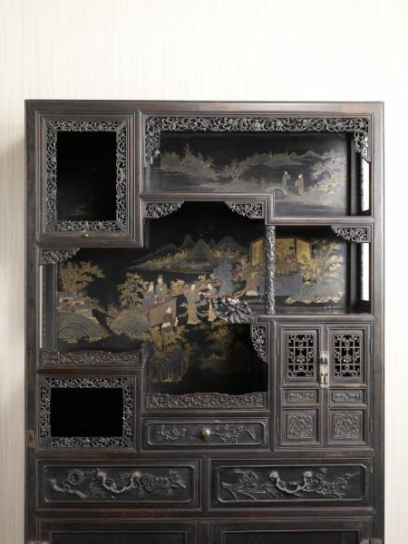 紫檀山水人物紋亮格櫃 （一對）