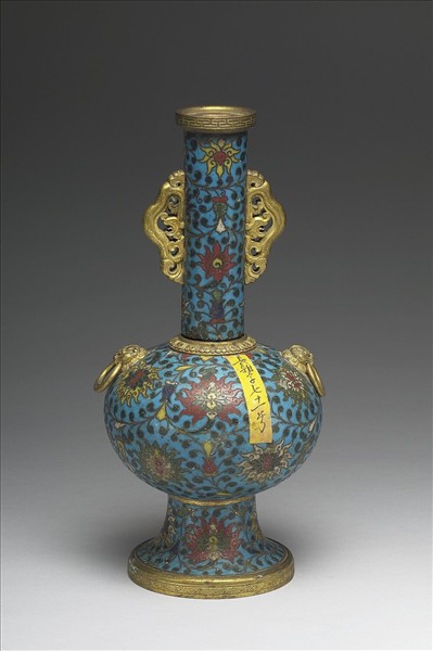 掐絲琺瑯雙耳長頸瓶