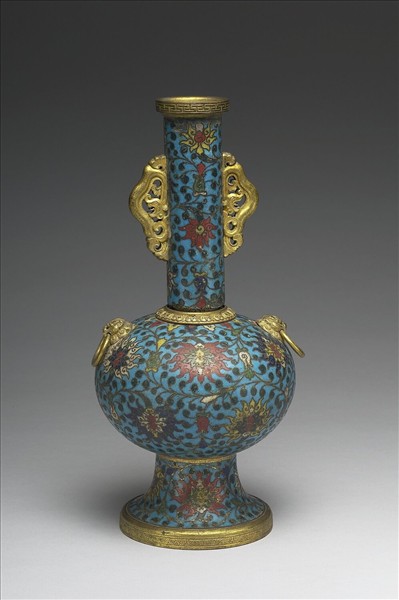 掐絲琺瑯雙耳長頸瓶