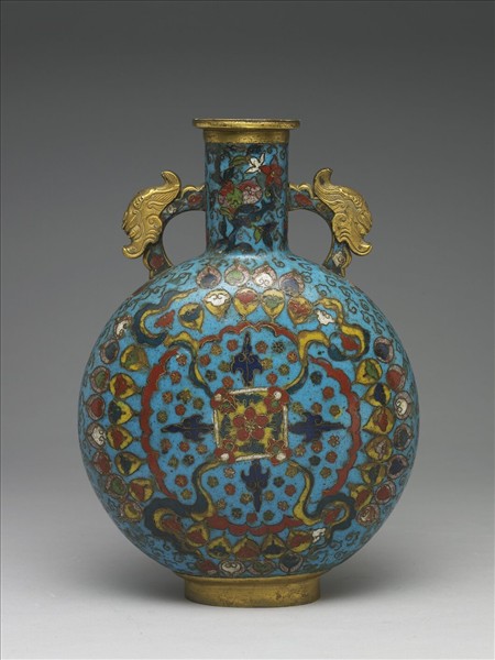 掐絲琺瑯龍耳扁壺