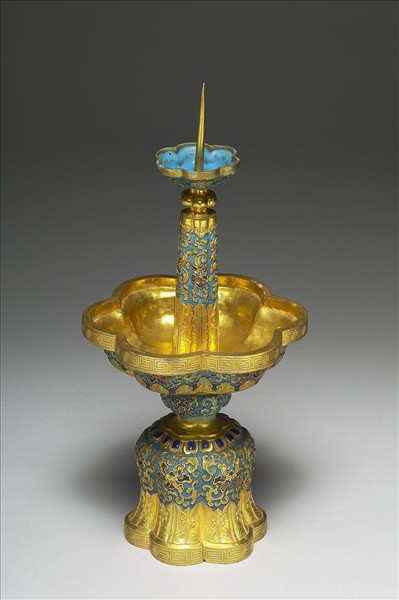 內填琺瑯燭台（五供）