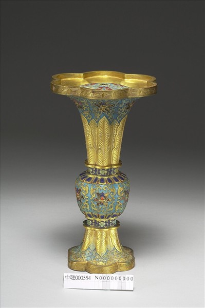 內填琺瑯觚形瓶（五供）